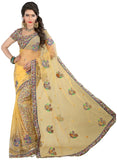 Party wear Beige Color Net Saree With Floral Embroidery Work