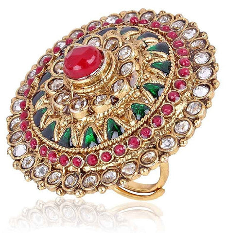 Designer Jewellery Multicolor Gold Plated Ring For Women