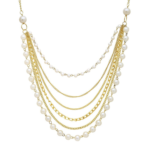 Alloy Pearl Stud White Chain Necklace For Women