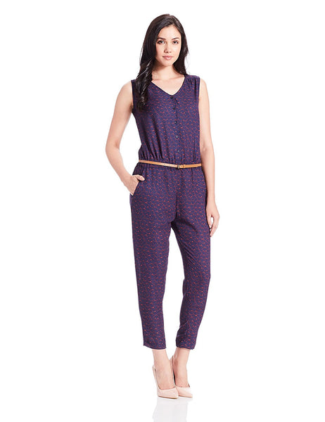 Casual Jumpsuits Purple Color Sleeveless Printed Jumpsuits