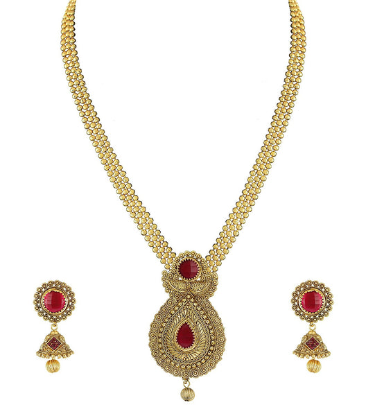 Pearls Gold Non-Precious Metal Pendant Necklace With Jhumki Earring For Women