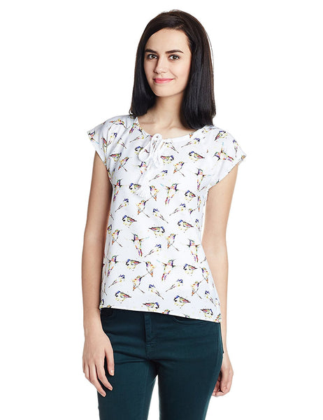 White Color Polyester Casual Top For Girls With Printed Work Ladyindia39