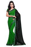 Green & Black Color Designer Printed Georgette Sarees With Lace Border Work S053