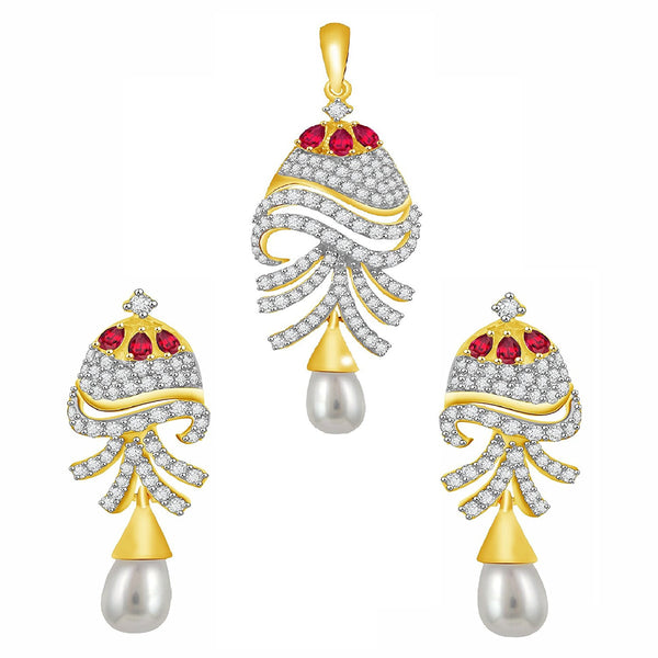 Gold Plated Pure Silver Designer Dangling Style Pearl Jhumki Earrings Pendant Set For Women
