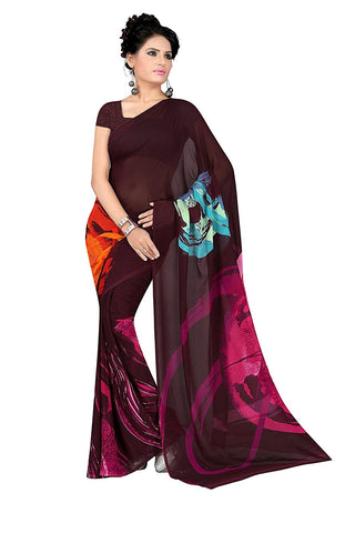 Georgette Sangria & Fuscia Sarees Fancy Georgette Printed Sarees