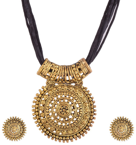 Black Oxodised Brass With Thread Chain Metal Pendant Necklace With Earrings For Women