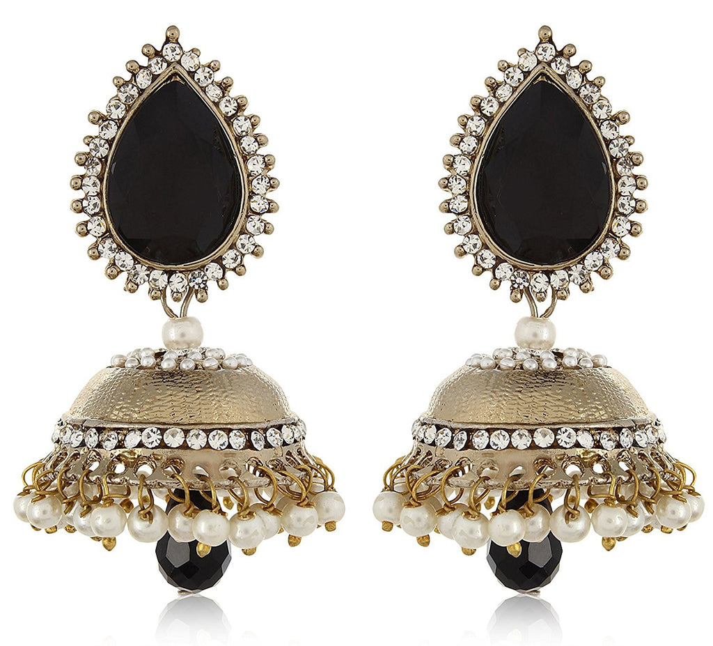 Fancy Indian Designer Earrings Golden Silver Crystals Pearl Bead #57175 |  Buy Jhumka Earrings Online