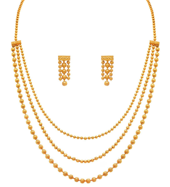 Gold Plated Multi Strands Round Gold Bead Necklace With Earrings Set Jewellery For Less One Gram 