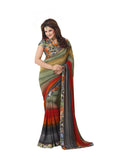 Multicolored Georgette Saree With Floral Printed Border and Blouse Light Weight Georgette Designer Sarees