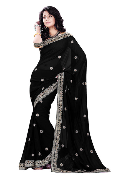 Georgette Sarees With Boti & Embroidery Lace Border Work S059