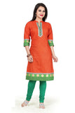 Long Cotton Kurtis Orange & Green Printed Cotton Kurti for Women