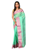 designer-aqua-green-with-elegant-pink-zari-border-with-mango-motifs-bengal-handloom-cotton-saree