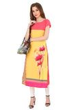 Pink And Yellow Designer Ladies Kurti Crepe Printed Long Kurta And Kurtis With Digital Print Work