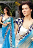 Sky Blue Net Saree With Embroidered Lace Border Work