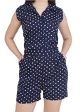 Navy Blue Romper With Dots Printed Romper 