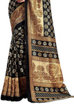 Cotton Silk Black & Golden Buttis Printed Saree For Women