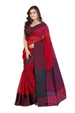 Traditional Red & Black Color Cotton Saree With Checks Print Work S049