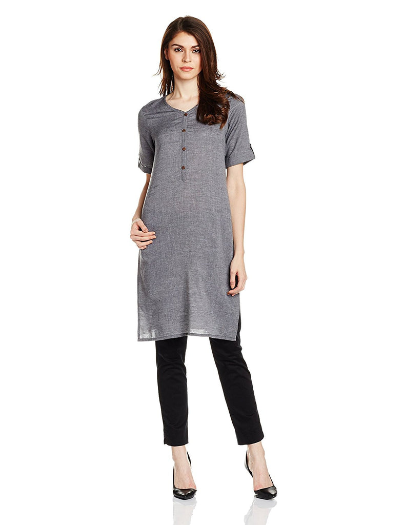 Enthralling Grey Color Cotton Base Casual Wear Kurti with Embroidery