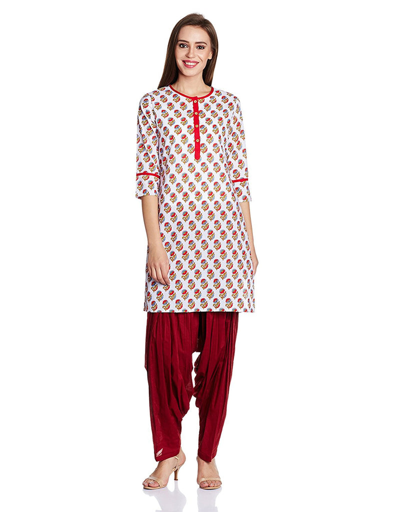 White Color cotton fabric up down kurti for jeans