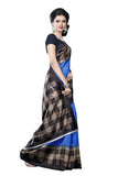 Blue & Black Color Cotton Silk Saree With Check Print S028