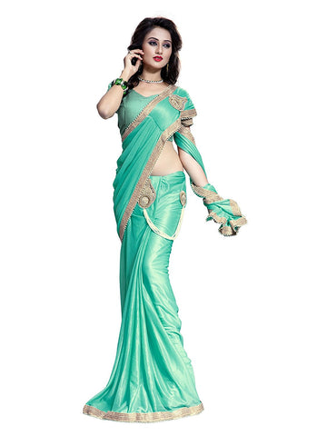 Designer Wedding Fancy Green Color Heavy Embroidered Border Saree Heavy Work Lace Border With 3 Butta.