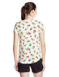 Off- White Color Casual T-Shirts For Girls With Floral Print Work Ladyindia41