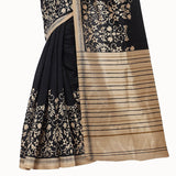 Designer Black Color Art Silk Sarees With Floral & Stripes Printed Work Bhagalpuri Art Silk Sarees  S026