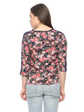 Dark Navy Color Casual Tops Viscose Floral Print Top For Girls Ladyindia82