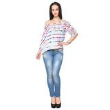 Multicolor Faux Crepe One Off Shoulder Printed Crop Top For Girls Ladyindia93