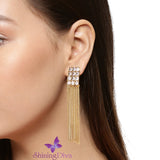 Gold Plated Austrian Diamond Studded Long Tassel Earrings For Girls