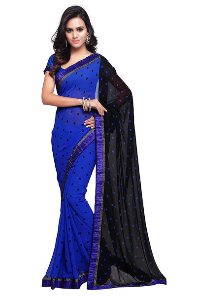 Trendy Georgette Sarees With Dots Print Lace Border Work S055