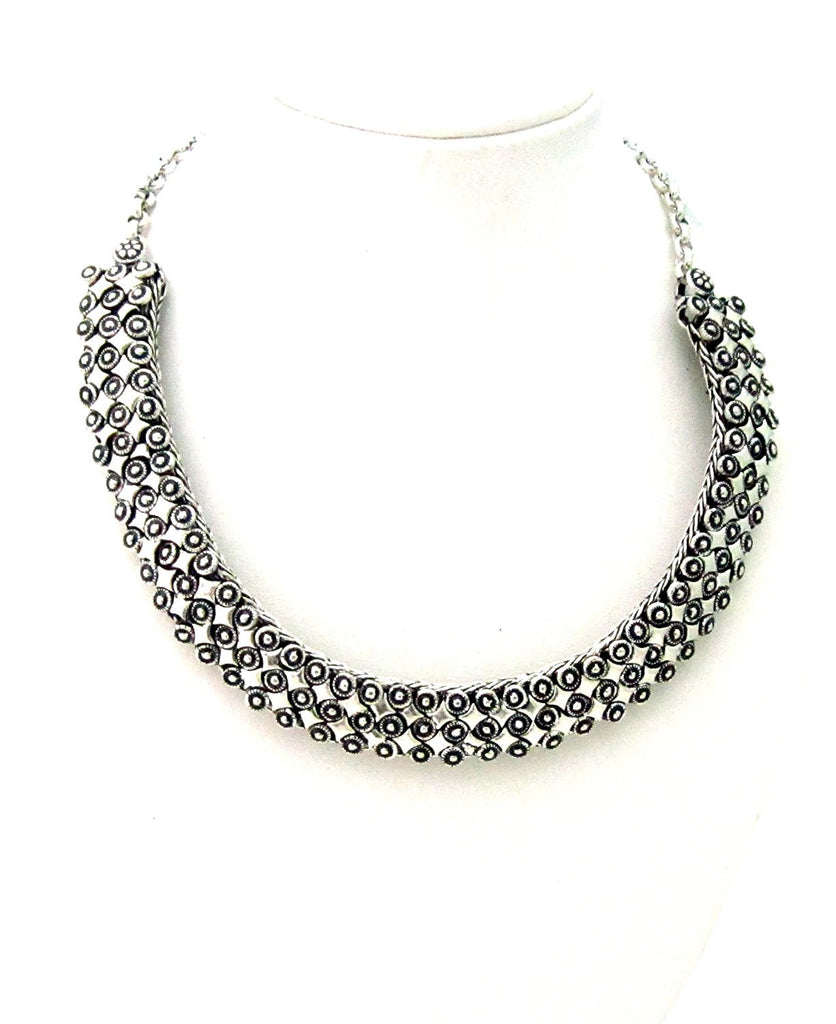 Rhinestone-chain necklace - Silver-coloured - Ladies