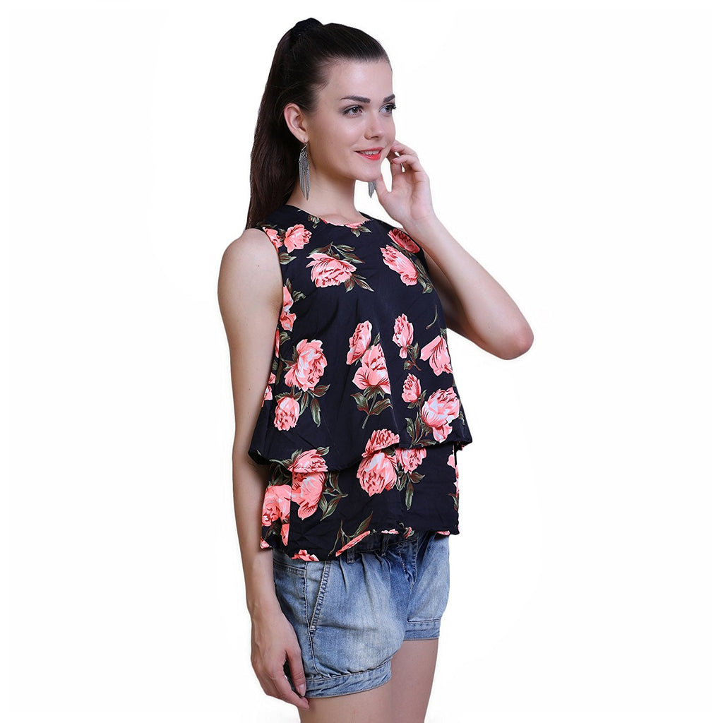 Multicolor Womens Crop Tops With Rose Print – Lady India