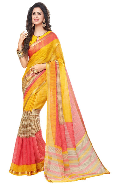 Pure Chanderi Printed Saree With Stripes Design For Women S019