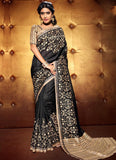 Designer Black Color Art Silk Sarees With Floral & Stripes Printed Work Bhagalpuri Art Silk Sarees  S026