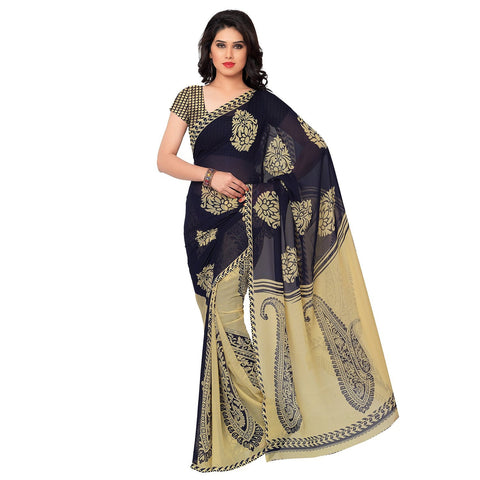 Faux Georgette Self Print Saree Designer Printed Casual Sarees