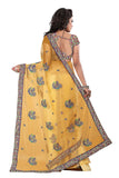 Party wear Beige Color Net Saree With Floral Embroidery Work