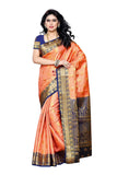Traditional Peach Art Silk Sarees Kanjivaram Style Printed Silk Sarees With Blouse