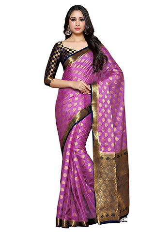 Designer Kanjivaram Style Printed Sarees Golden Zari Design Crepe Sarees