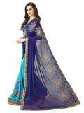 Latest Designer Blue Sari Collection in Faux Georgette Material with Embroidery Work Half and Half Sari With Blouse