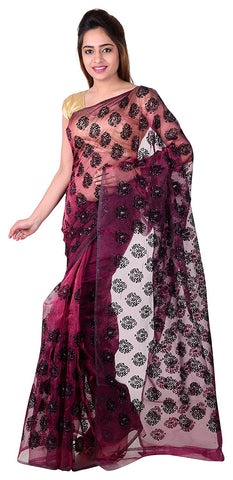 Party wear Net Saree Magenta Color Designer Net Sarees With Embroidery Work