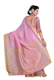 Pink Color Designer Cotton Silk Sari Design With Golden Stripes S007