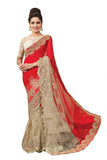 Designer Red Partywear Bridal Wedding Sarees With Heavy Embroidery Work And Border Work