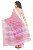 Pink Poly Cotton Sarees With Golden Lace Border & Printed Work S006