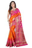 Designer Orange & Pink Cotton Silk Sari With Embroidery Border S004