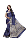Navy Blue Printed Silk Sarees With Zari Thread Border Bhagalpuri Art Silk Saree