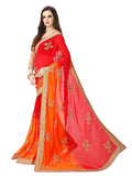 Designer Bridal Red & Orange Color Georgette Heavy Embroidered Saree Wedding Sarees
