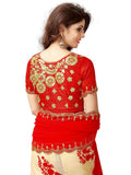 Red Color Party Wear Fancy New Embroidery Net Saree Festival Special Collection