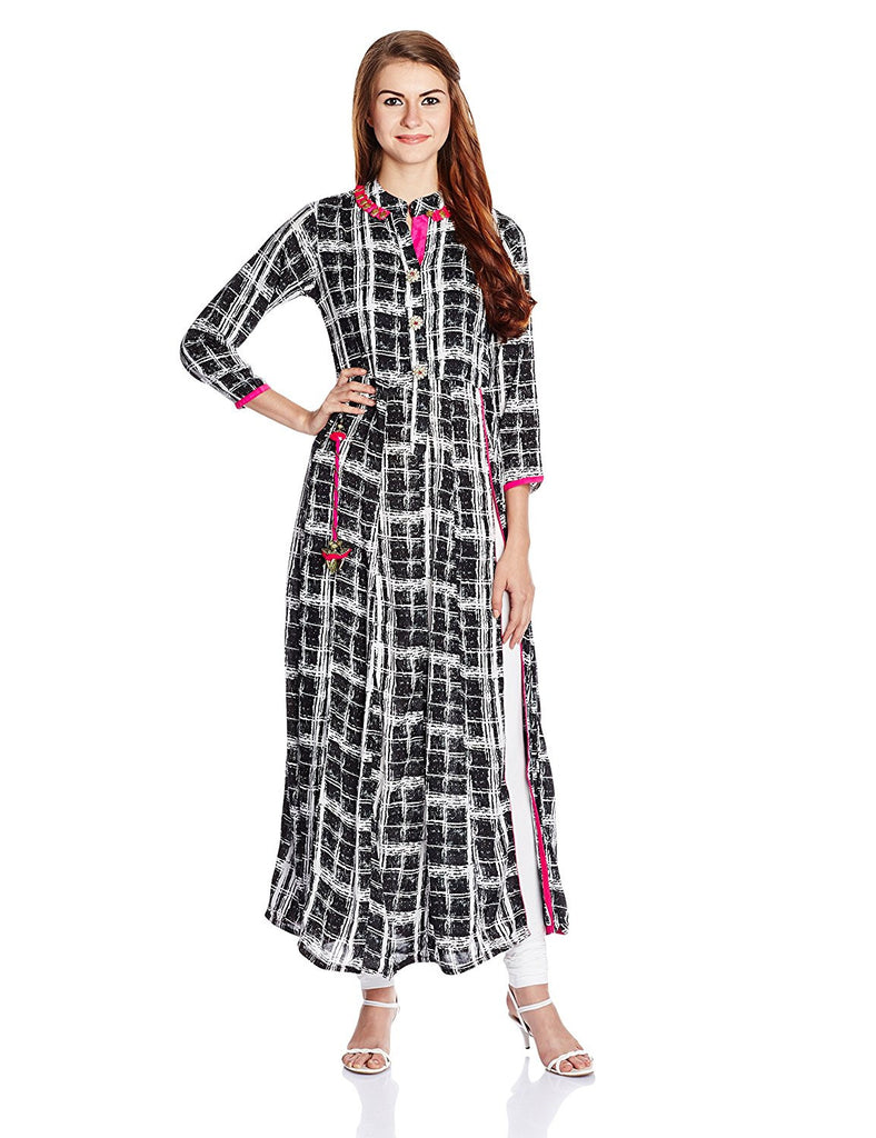 Off White Cotton Embroidered A-Line Dress Kurta with Pocket at Soch