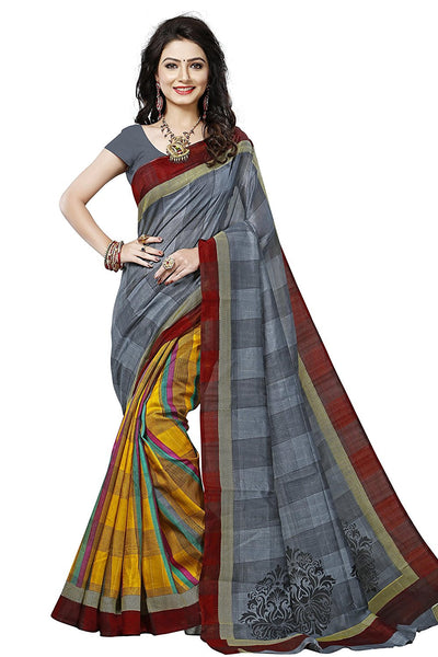 Bhagalpuri Silk Saree With Designer Blouse Multicolored Check Print Silk Saree